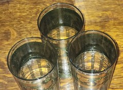 3 Mid Century Modern Vtg Cera Glass Tumbler Green Golden Grapes Greek Columns