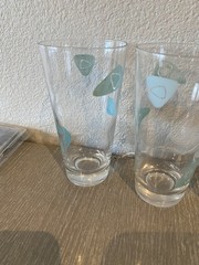 Vintage Federal Set 5 Atomic Amoeba Highball Tumblers Glasses Turquoise Gold MCM