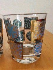 Vintage Culver Carnival Turquoise Gold Geometric Medallion Rocks Glasses 2