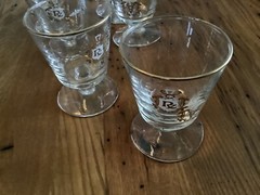 Libbey RX Rocks Glasses Apothecary Pharmacy Footed Gold Glasses (Set of Eight)!