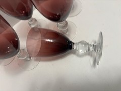 6 Vintage Amethyst Water Glasses Clear Ball Stems Morgantown 6″