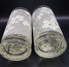 VTG Green / Yellow Drinking Glasses Needlepoint/Cross Stitch Tumbler (Pasinski?)