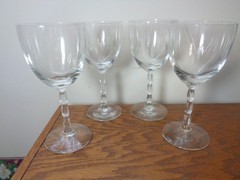 4 Vintage Fostoria Heraldry Etched Gray Cut Goblets (circa 1935 – 1969)