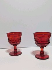 Set Of 2 Fostoria Argus Ruby Red Stemmed HFM Wine Glasses 4 7/8″ Vintage