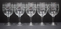 5 Saint Louis Crystal «Cleo» Pattern Glass Water Goblets Circa 1910
