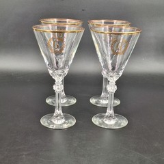 Set of 4 G Monogram Glass Water Goblet 7.75″ Tall Gold Trim
