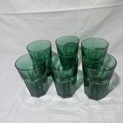 6 – Libbey -Duratuff Glasses Green Gibraltar Paneled 16 oz EXCELLENT CONDITION
