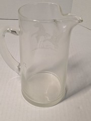 Vintage Glass Pitcher, Etched Duck Design, 7 In, 4 In Wide, Handle