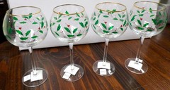 Lenox Holiday Wine Glass Set Of 4 Stemware 16oz Gold Trim Holly Berry New No Box