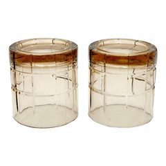 Vtg MCM SET OF 2 Anchor Hocking Brown Tartan Smoke Amber Old Fashioned Glasses