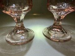 Vintage Indiana Glass Company pink goblets in Madrid or Recollection pattern