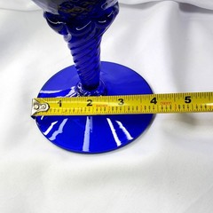 Large Empoli Cobalt Blue Glass Goblet with Optic Pattern 12″ Tall Twisted Stem