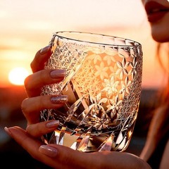 Edo Kiriko Hand Cut To Clear Amber Gray Whiskey Glass 11oz Crystal Tumbler