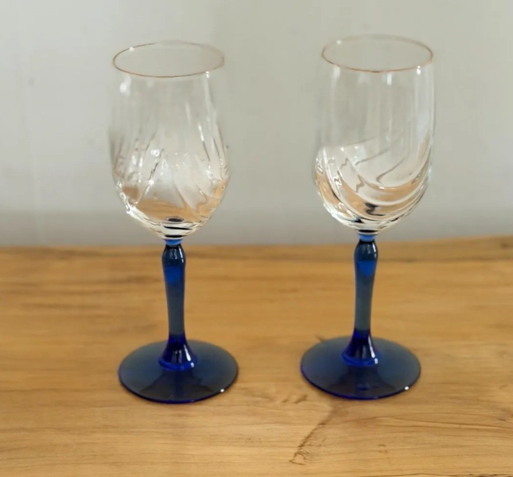 Vintage Lenox «Swag Drape» Cobalt Blue Stem Wine Glasses – Pair of 2