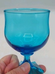 Vintage MCM Anchor Hocking Flair Laser Blue Footed Wine Goblets Set Of 3