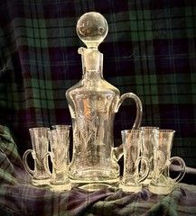 European Crystal Cordia Decanter Set of 7 – Pristine condition