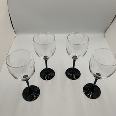 Vintage Black Stemmed Wine Glasses Set of 4