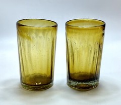 VTG Amber Bubble Glass Tumblers Handblown Swirl Rough Pontil BLENKO? SET of 2