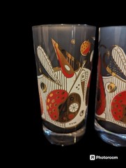 1960’s Georges Briard Apple and Pear Art Deco Smoke Collins Glasses (4)
