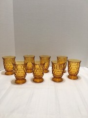 8 Indiana Glass Whitehall Amber Water Juice Tumbler Cubist 4″ Glasses 6 Ounce