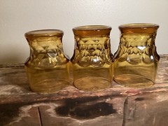 3 Anchor Hocking Glasses Georgian Amber Topaz Flat Tumbler 4 1/2″ 8 oz Vintage