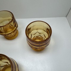 Set of 4 Vintage Anchor Hocking Georgian Amber Honeycomb Glass Tumblers MCM