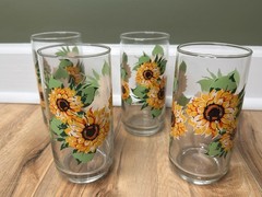 Sunflower Drinking Glasses Highball Vintage Set Of 4 Summer Fall Cups Retro