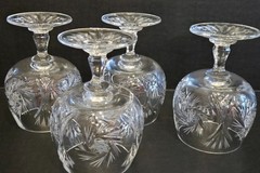 Crystal Brandy Snifters Cut Glass Pinwheel Pattern Set of 4 Stemmed Glasses