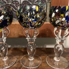 4 Signed Opus Milan Mottl Millefiori Confetti Goblets With Knobs