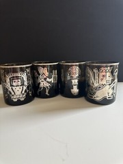 Vintage Mid Century Modern Barware Glasses Set 4 Aztec Mayan Smoke Sterling