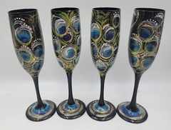 MCM Deep Black Glass Champagne Flutes 8 3/4in” Set of 4