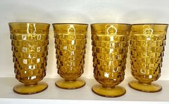 Set of 4- Vintage Indiana Amber Glass Colony Whitehall Cubist Ice Tea Tumblers