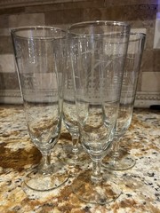SET 4 ETCHED SCHOONER, BOAT, CLIPPER SHIP TALL GLASSES-See all Pics