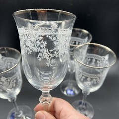 Le Stelle Crystal Silver Trim Floral Wine Glass Cristal Design Italy Set Of 4