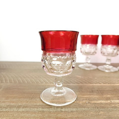 MCM Vintage Set Of 4 Ruby Red Flash Kings Crown Thumbprint Glass Cordial Goblets