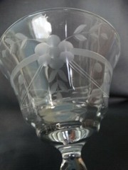 Clear Grey Cut Horizontal & Floral Design 7oz Low Sherbet Unknown Maker UNK1585