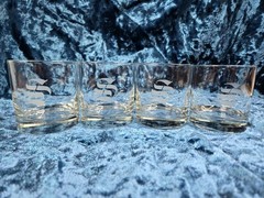 4 Etched Monogrammed «S» Drinking Glass Clear Whiskey Lowball Barware