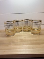 Culver 22k Gold Pin Striped Low Ball Devon Glasses Signed MCM USA Set Of 4 VTG