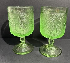 Tiara Indiana Chantilly Green Sandwich Goblets Set 2 Vintage Stem Glass 7oz