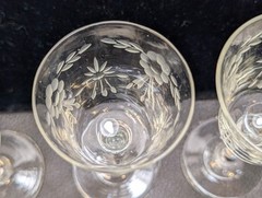 Lot of 3) Antique Paneled Etch Glass Cordial Sipping Glasses Victorian Edwardian
