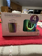 4 Circle Glass Rainbow Fusion luster Whiskey DOF Glasses Brand new 12 Oz
