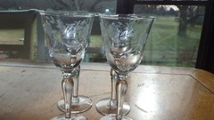 Vintage Etched Cordial glasses Floral design 4 4 oz gray cut stems