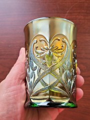 Pretty Green Northwood Carnival Glass Wishbone Pattern Tumbler
