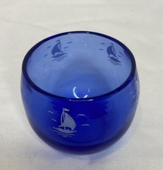 Vintage Hazel Atlas Cobalt Blue Ships Sailboat Roly Poly Tumbler