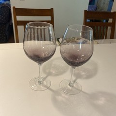 Pier 1 Purple Crackle 12 fl oz Wine Glasses Hand Blown 8 7/8″ set 2 Discontinued