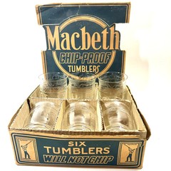6 MacBeth Evans 40’s Depression Tumblers in Orginal Box STIPPLED ROSE BAND «S»