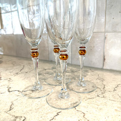 Vtg Champagne Flutes Gold Ball Stem Cristal D’Arques Durand Cortina Wedding Set