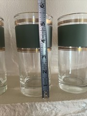 HiBall GlassMCM Set Of 4 TST Heritage Celadon Olive Green Gold Stripes Barware