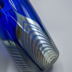 Steven Correia Pulled Feather Blue Iridescent Tumbler Glasses Set of 4- 4 7/8″H