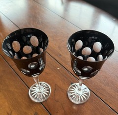 Christofle Black Crystal Kawali Knotched Wine glasses Set of 6. RARE unused